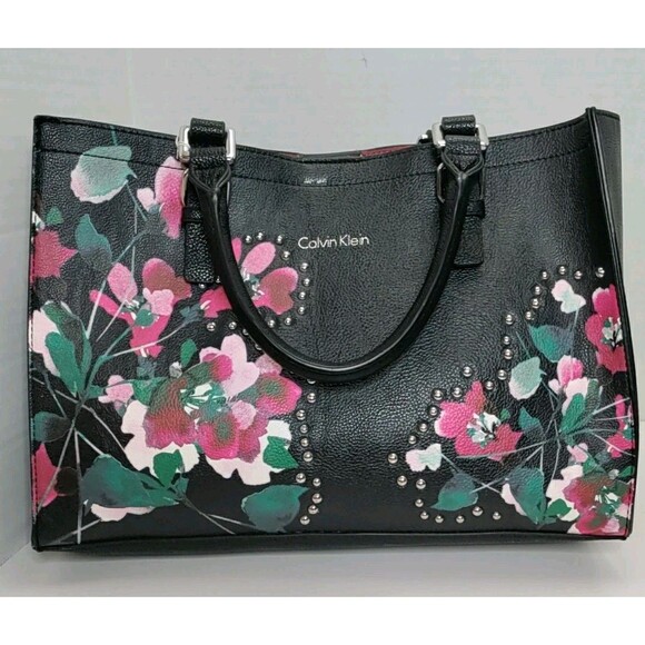 Calvin Klein Handbags - Calvin Klein Black Floral & Silver Stud Hand Bag 13"X9.5"X5.5"